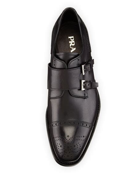 prada double monk black shoes|Prada Medallion Leather Double Monk Shoe, Black .